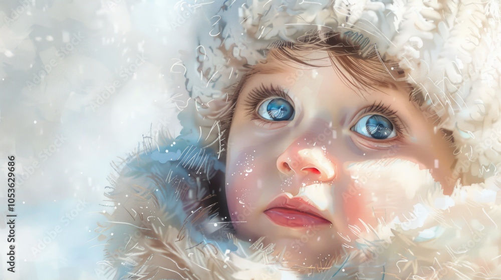 A young child with bright blue eyes and a white hat, suitable for family or childhood-themed images A young child with bright blue eyes and a white hat, suitable for family or childhood-themed images