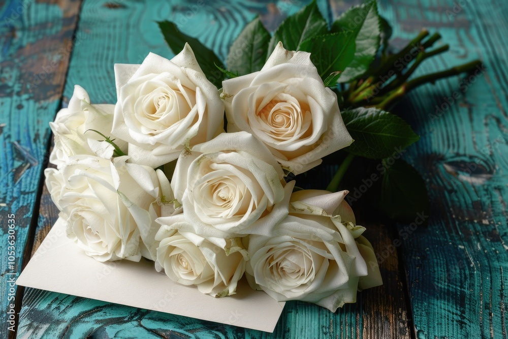 A collection of white roses placed on a piece of paper, perfect for romantic gestures or as a symbol of love and appreciation A collection of white roses placed on a piece of paper, perfect for romantic gestures or as a symbol of love and appreciation
