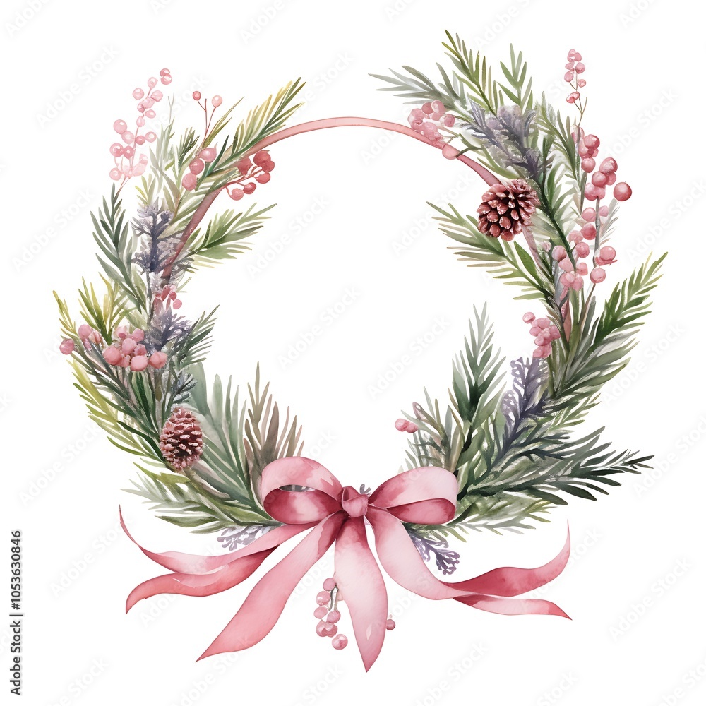Christmas wreath watercolor illustration. Christmas wreath watercolor illustration.