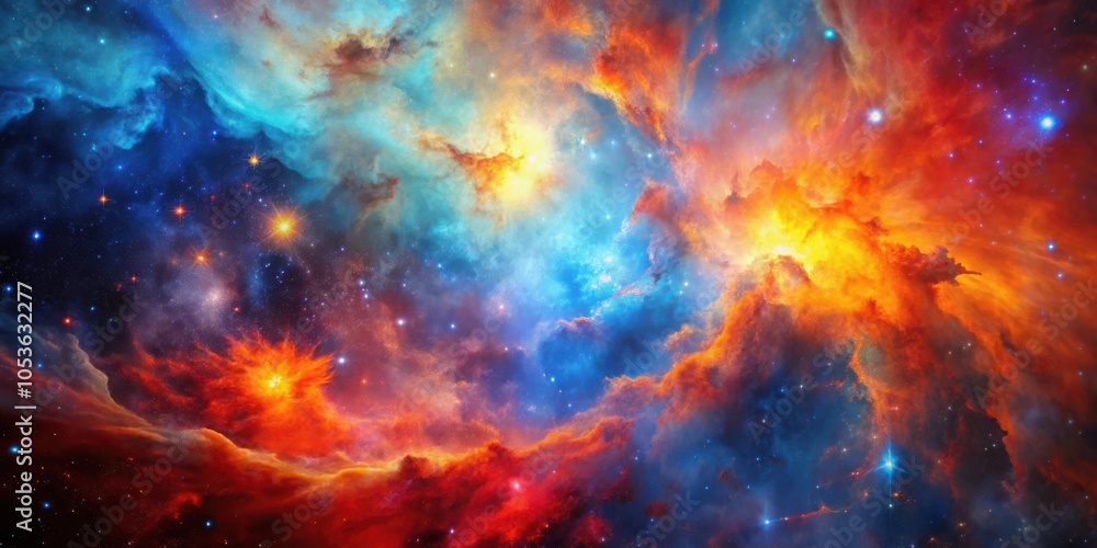 Vibrant Cosmic Nebula Background with Red Blue Orange Colors for Creative Projects Vibrant Cosmic Nebula Background with Red Blue Orange Colors for Creative Projects