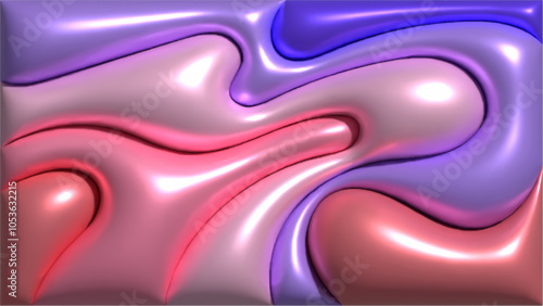 Dynamic 3D abstract wavy modern background, inflated balloon like forms in pink purple colors, fluid shapes create a sense of motion and depth