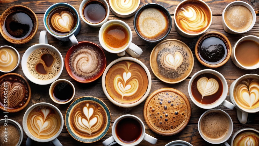 Assorted Coffee Cup Collection Top View for Cafe Menu Design Isolated Assorted Coffee Cup Collection Top View for Cafe Menu Design Isolated
