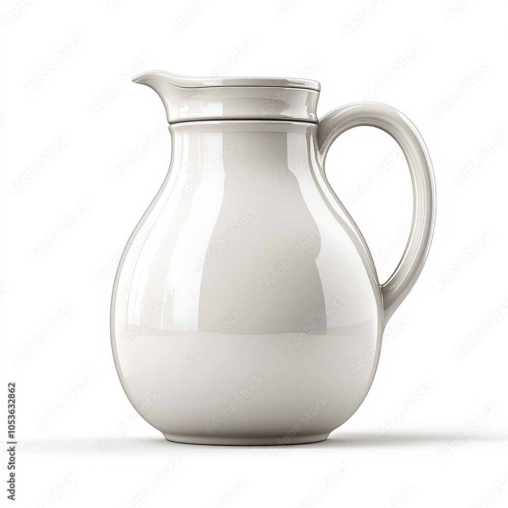 Elegant white ceramic pitcher with soft reflection on minimalist background Elegant white ceramic pitcher with soft reflection on minimalist background