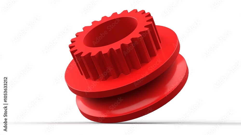 Round Metallic Red Pulley. With Gear. Isolated. White background. 3d render Round Metallic Red Pulley. With Gear. Isolated. White background. 3d render