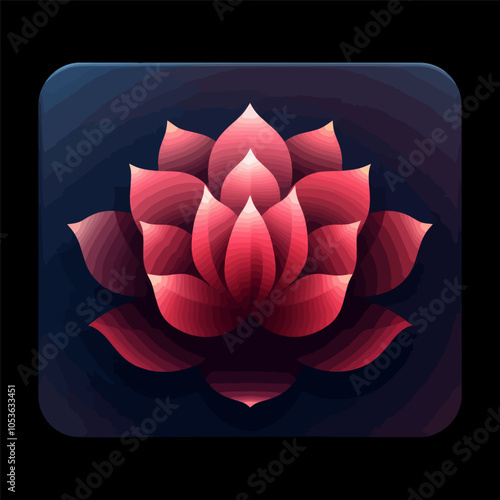 Vector illustration of a vibrant lotus flower glowing on a dark background, symbolizing peace, spirituality, and beauty. Generative AI.