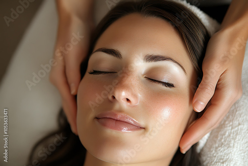 A photo of a woman undergoing a beautician consultation, showcasing pre-treatment assessment and planning for cosmetic or skincare procedures