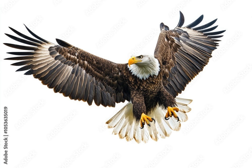 Obraz premium A majestic bald eagle soaring through the sky with its wings outstretched