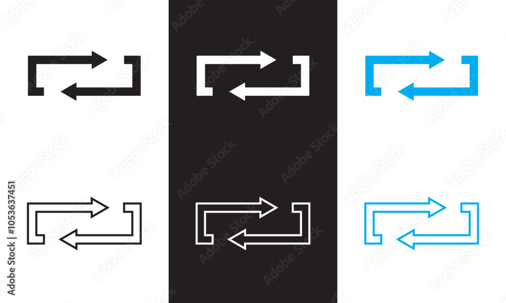 Square cyclic rotation arrow icon. Outline and Filled Vector Sign ...