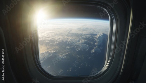 window from the inside of spaceship, looking out at planet Earth