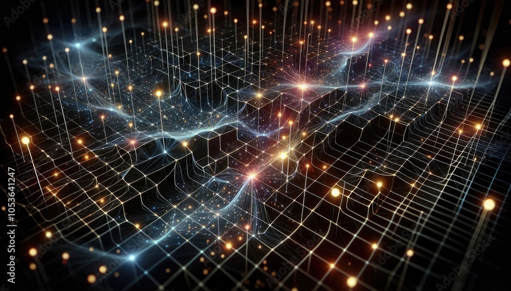 Neural Network Grid with Glowing Connections - Deep Learning Data Transmission and AI Processing Concept, Futuristic Digital Design, No People Neural Network Grid with Glowing Connections - Deep Learning Data Transmission and AI Processing Concept, Futuristic Digital Design, No People