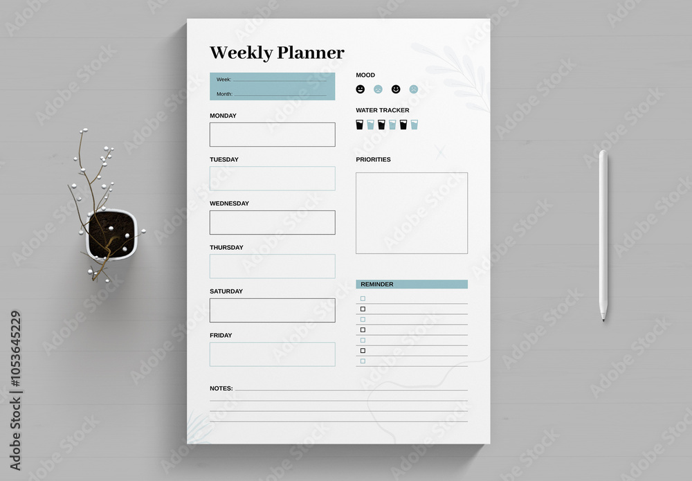 Weekly Planner Layout Stock Template | Adobe Stock