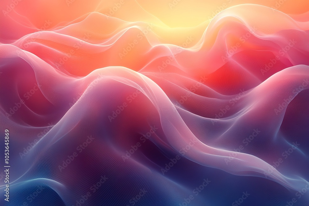 Fototapeta premium Abstract background with soft, flowing, pink, orange, and blue waves.