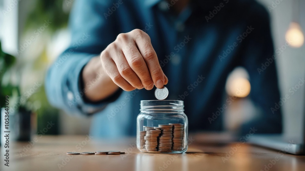 Person Saving Coins in a Glass Jar Person Saving Coins in a Glass Jar