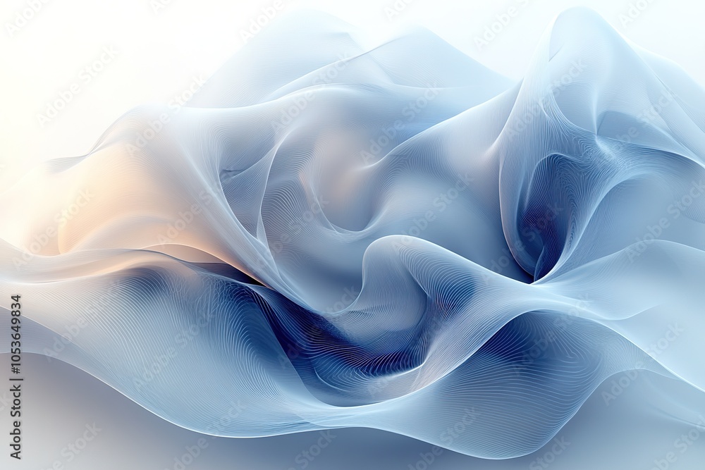 Fototapeta premium Abstract blue and white flowing wave pattern with soft, subtle lighting.
