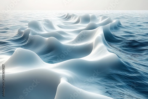 Abstract blue and white waves in an ocean.