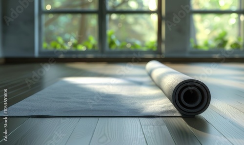 Yoga mat rolled up in the corner, 4K hyperrealistic photo photo