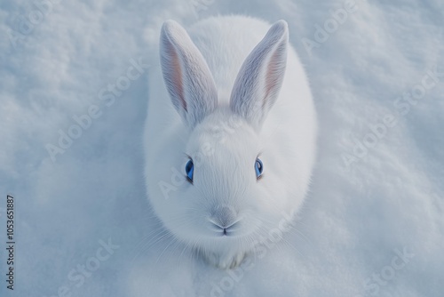 Pure White Rabbit in Serene Winter Landscape Setting photo