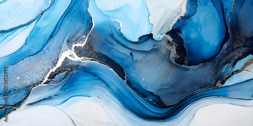 abstract blue background with white waves, modern art, beautiful painting with high resolution