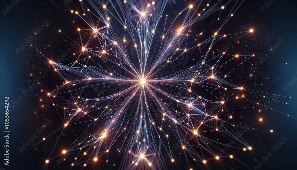 Fototapeta premium Neural Network Constellation - Deep Learning Model and AI Nodes Connected by Star Paths, Futuristic Abstract AI Design, No People
