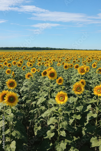 A field of sunflowers with many yellow flowers photo