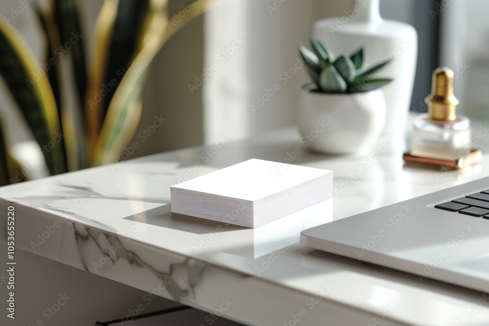 Close-up view of a business card mockup with a modern and minimalist design, placed on a sleek office desk. Close-up view of a business card mockup with a modern and minimalist design, placed on a sleek office desk.
