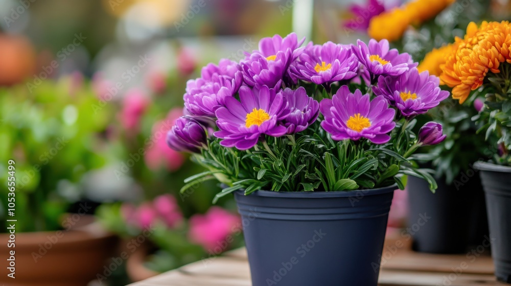 Seasonal Blooms in Vibrant Purple and Yellow Colors Seasonal Blooms in Vibrant Purple and Yellow Colors