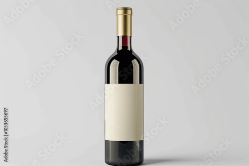 Close-up view of a wine bottle mockup with a blank label design, displayed against a clean white background photo