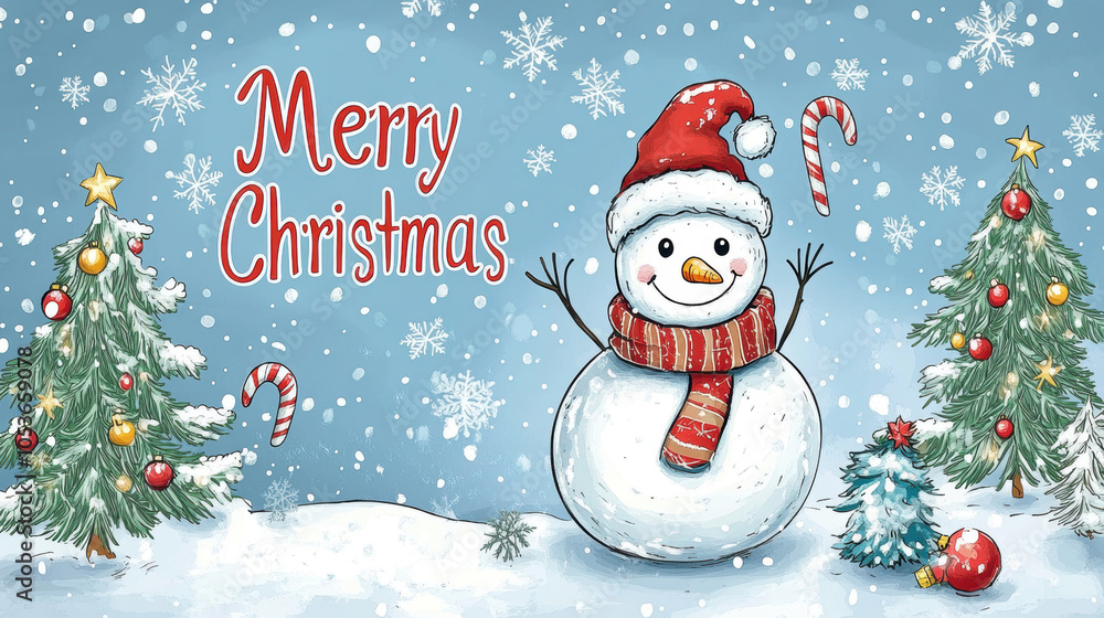 Merry Christmas and Happy New Year greeting card design with snowman. Merry Christmas and Happy New Year greeting card design with snowman.