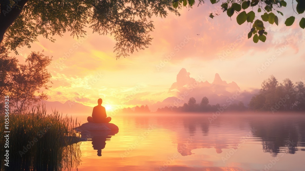 The tranquility of a sunrise creates an ideal setting for meditation The tranquility of a sunrise creates an ideal setting for meditation