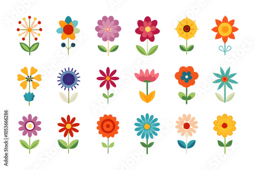 Flat design flower Patterns set collection minimal PNG cut out