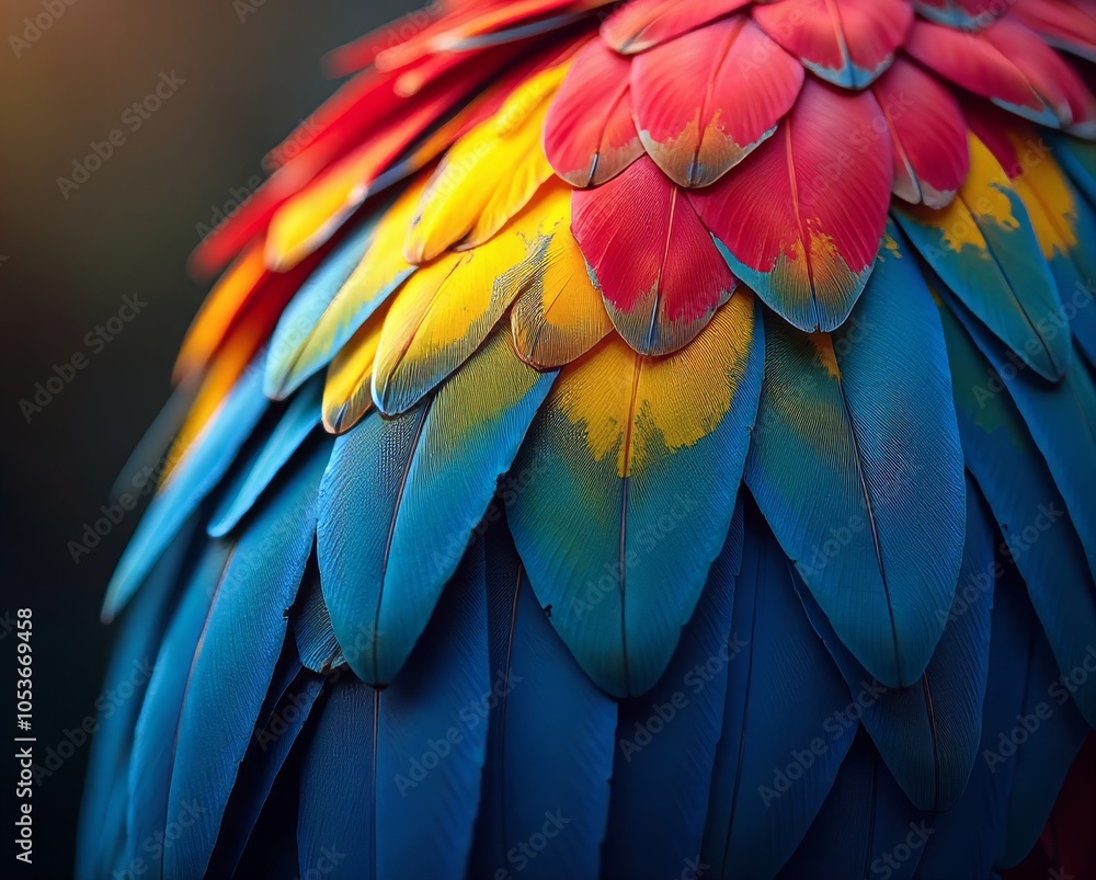 Colorful feathers of a tropical parrot displaying vivid hues in nature close-up
Colorful feathers of a tropical parrot displaying vivid hues in nature close-up