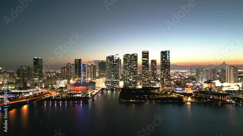 Wallpaper Mural Aerial view of night Miami Beach, South Beach at night. Miami seaside at dusk. Evening Miami Beach and cityscape. Coastline of Miami Beach night shot from the air drone. Night city. Torontodigital.ca