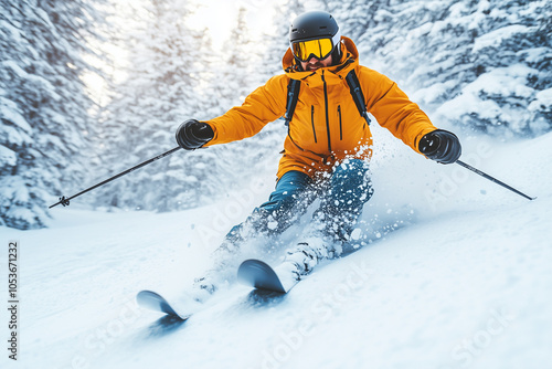 skieur, casque, lunettes de ski, masque, combinaison, bâtons, piste de ski, figure, ski, hiver, montagne, neige, sport, blanc, saison, vacances photo