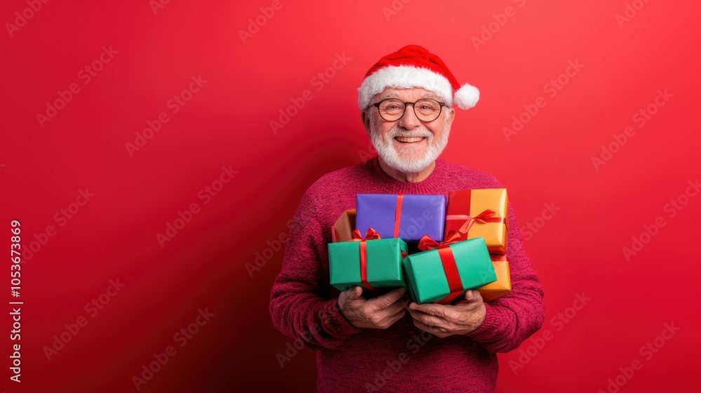 Happy senior man with gift box in holiday season. Happy senior man with gift box in holiday season.