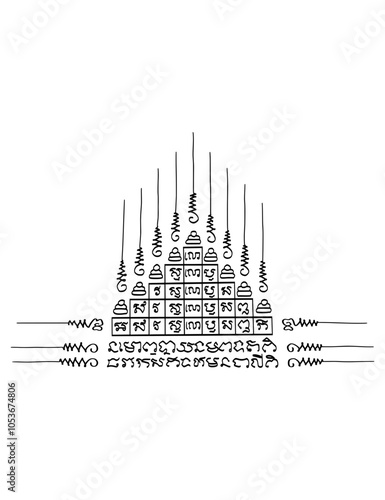 Thai Traditional Tattoo "Kao Yod" or “nine peaks” tattoo represents a physical embodiment of Buddhist teachings, protection and spiritual growth.
