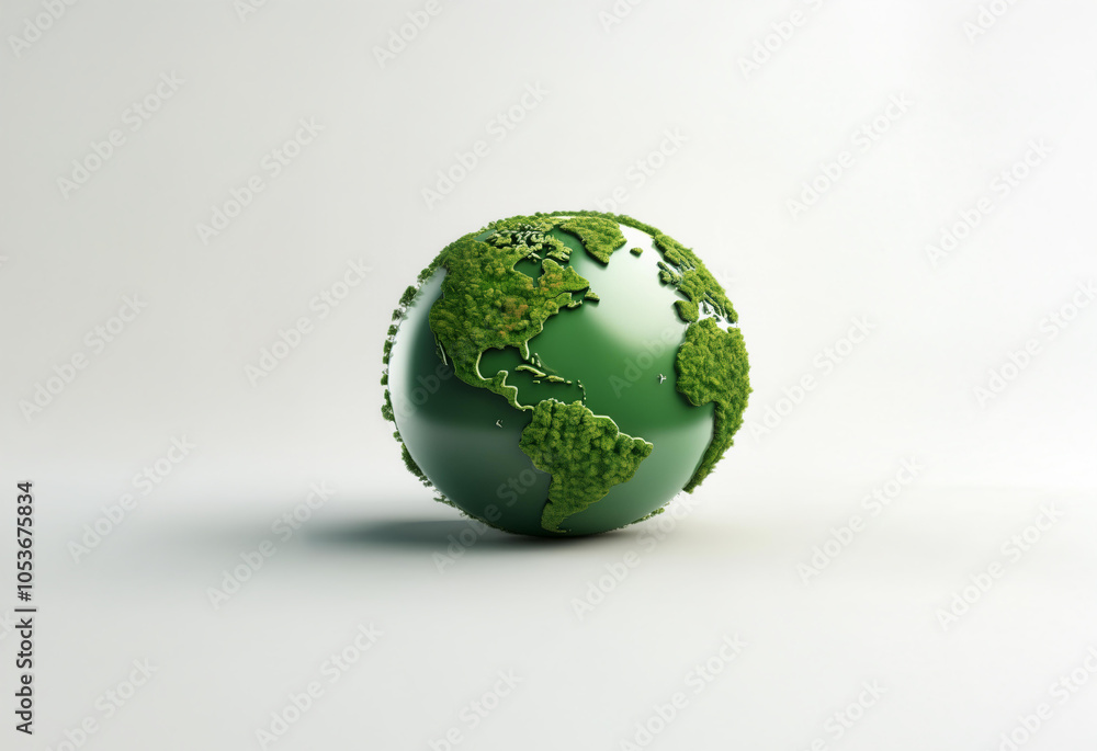 A 3D globe with a green surface and a green textured outline of the continents. A 3D globe with a green surface and a green textured outline of the continents.
