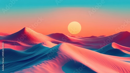 Heatwaves shimmering over arid dunes, vast desert landscape blurring under intense sun, mirage-like effects creating a surreal atmosphere