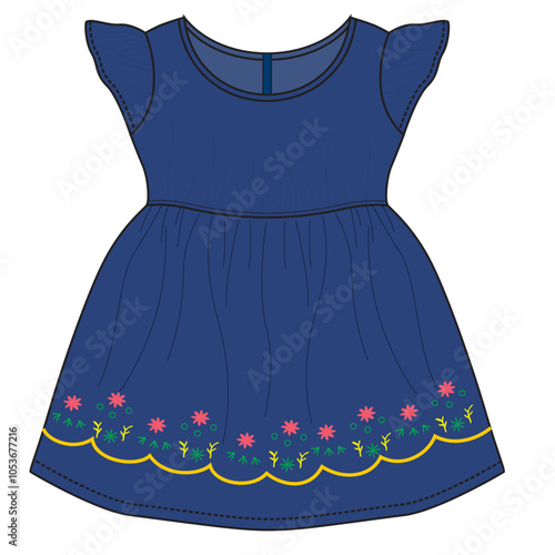 baby denim frocks flower print vector art