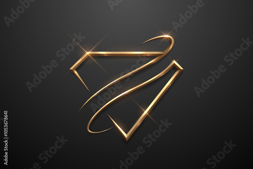 Golden diamond shape template on black background