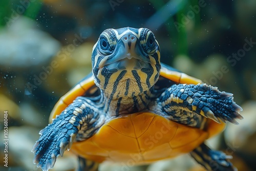 Close-up of a Yellow-bellied Slider Turtle with its Head Up photo