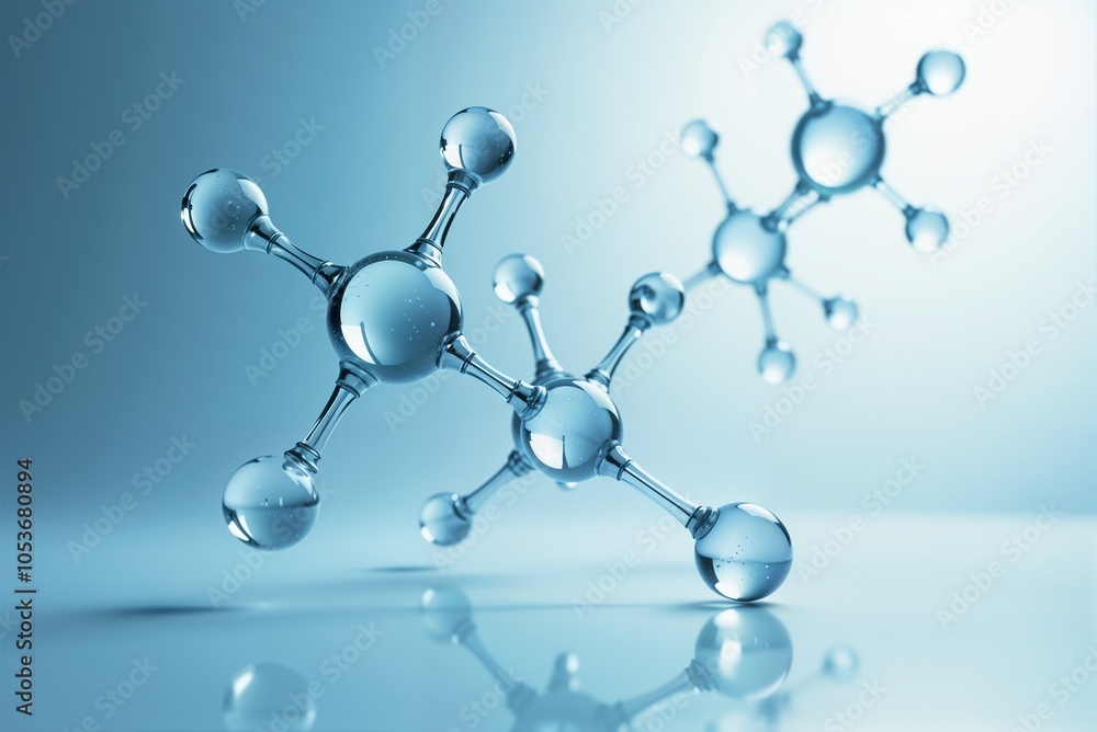 Diverse molecules floating in the air on a vibrant blue background Diverse molecules floating in the air on a vibrant blue background