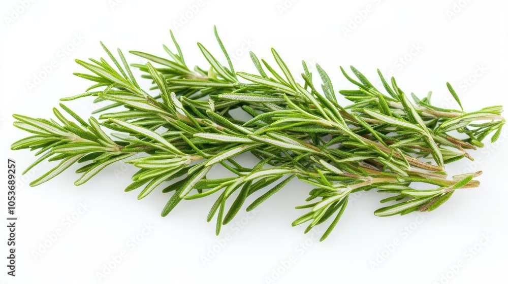 fresh rosemary sprigs isolated against a clean white background, showcasing the vibrant green colors and textures of the herb, highlighting its culinary and aromatic qualities fresh rosemary sprigs isolated against a clean white background, showcasing the vibrant green colors and textures of the herb, highlighting its culinary and aromatic qualities