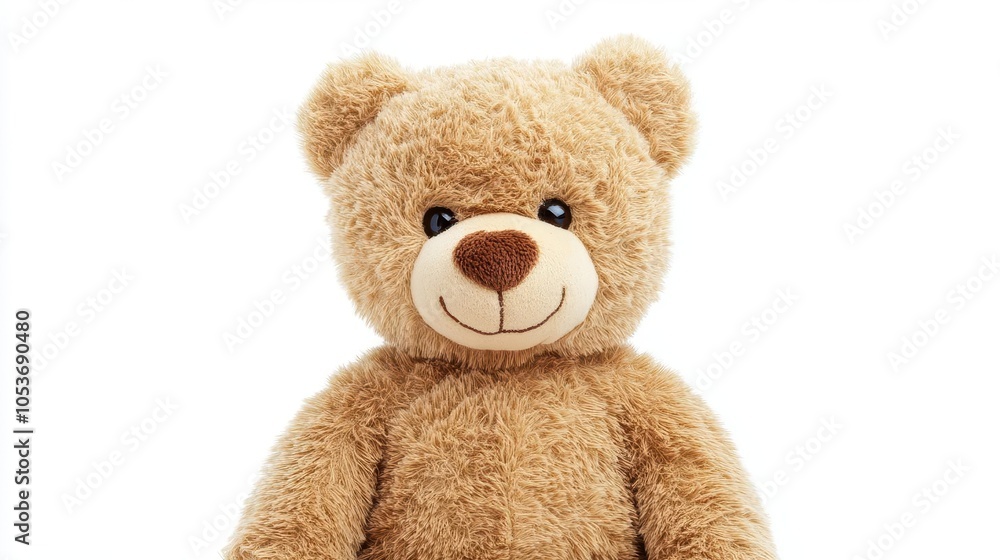 Fototapeta premium front view of a cute brown teddy bear isolated against a white background, capturing its plush texture and friendly expression, ideal for children's products and illustrations