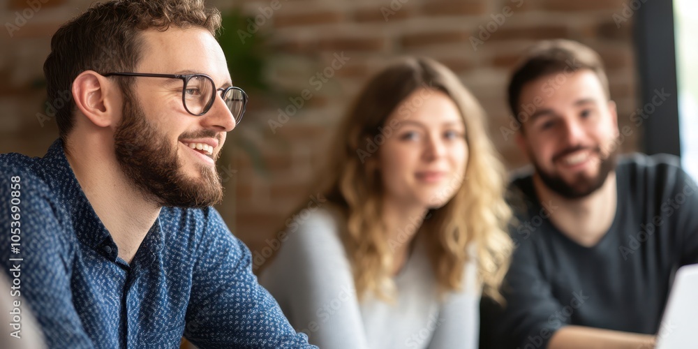Fototapeta premium Group of friends enjoying a casual conversation, indoor setting.
