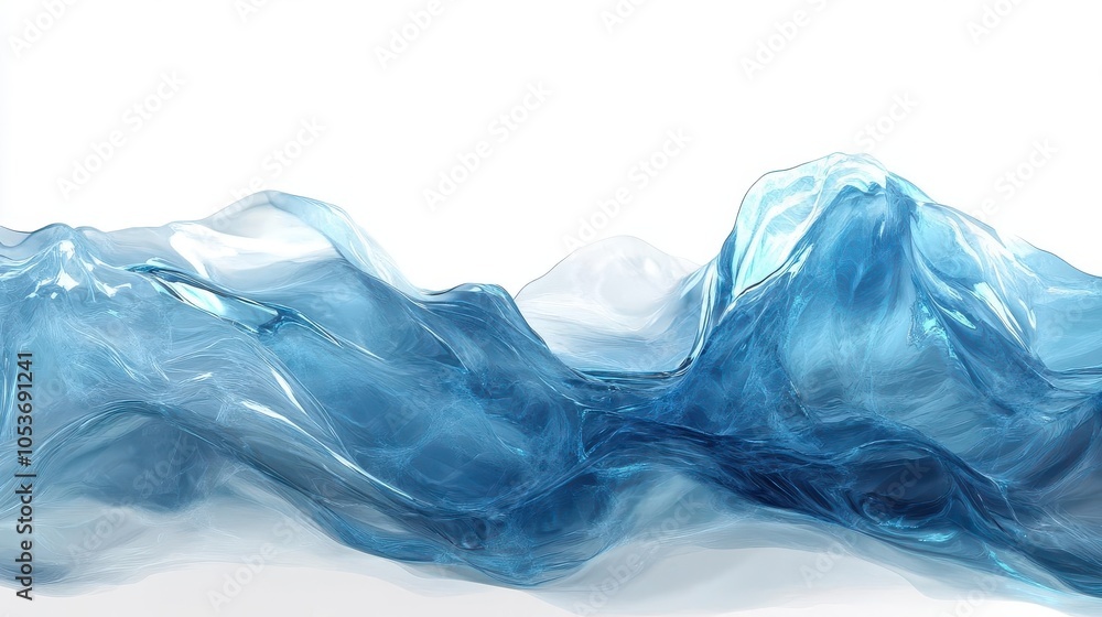 Obraz premium futuristic 3d texture of frozen ocean waves, shimmering in a blend of blues and whites, isolated against a crisp white background for a dreamlike effect
