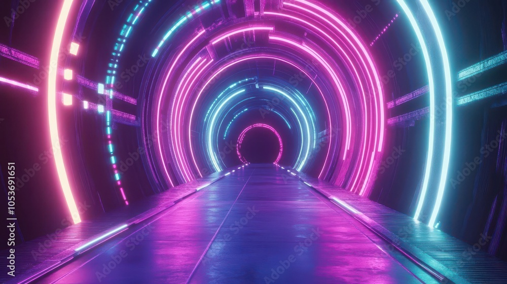futuristic abstract background showcasing a vibrant portal tunnel with glowing neon lines in pink, blue, and green, creating a sense of speed and technological advancement futuristic abstract background showcasing a vibrant portal tunnel with glowing neon lines in pink, blue, and green, creating a sense of speed and technological advancement