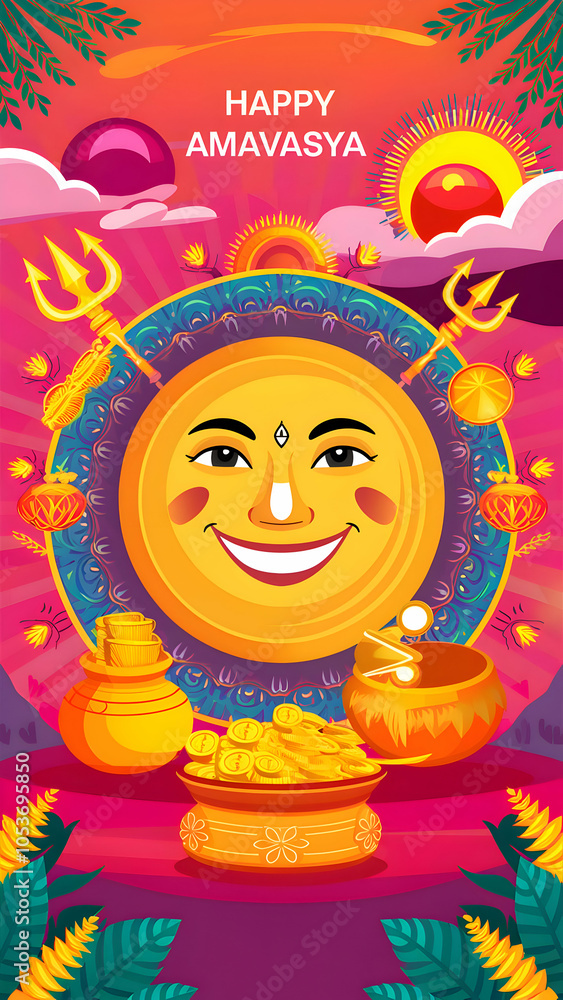 Fototapeta premium Amavasya poster hindu festival moon festival 