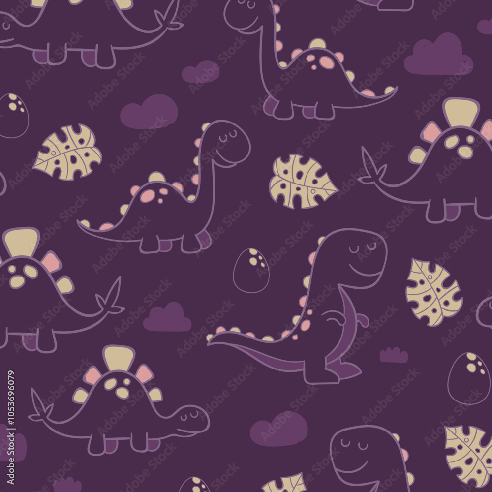 Cute dinosaur pattern - hand drawn childish dinosaur seamless pattern design Cute dinosaur pattern - hand drawn childish dinosaur seamless pattern design