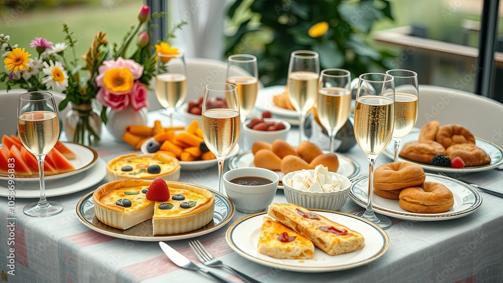 Elegant Brunch Table with Exquisite Food and Drinks Elegant Brunch Table with Exquisite Food and Drinks