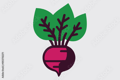 Vector illustration of a beetroot with green leaves.